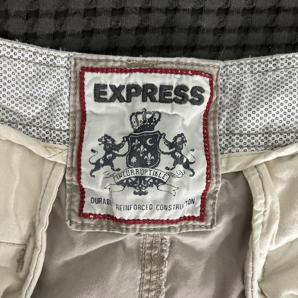 Express Incorruptible‎ Cargo Shorts Men's 36 Khaki Beige Y2K Streetwear Vintage - Picture 2 of 7